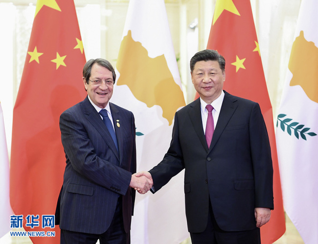 Chinese President Xi Jinping meets with his Cypriot counterpart Nicos Anastasiades in Beijing on Thursday, April 25, 2019. [Photo: Xinhua]