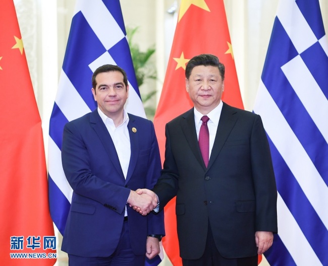 Chinese President Xi Jinping meets with Greek Prime Minister Alexis Tsipras in Beijing on Friday, April 26, 2019. [Photo: Xinhua]