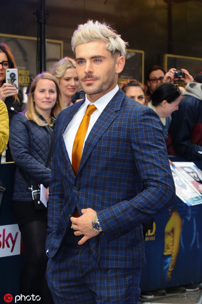 American actor Zac Efron attends the London premiere of "Extremely Wicked, Shockingly Evil and Vile" at Curzon Mayfair in London on April 24, 2019. [Photo: IC]