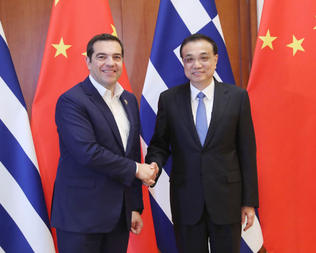 Chinese Premier Li Keqiang meets with Greek Prime Minister Alexis Tsipras in Beijing on Friday, April 26, 2019. [Photo: Gov.cn] 