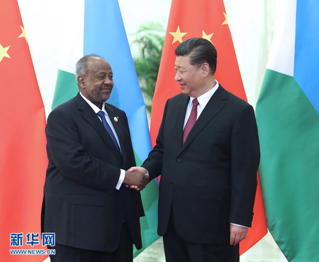 Chinese President Xi Jinping meets with Djiboutian President Ismail Omar Guelleh in Beijing on April 28, 2019. [Photo: Xinhua]