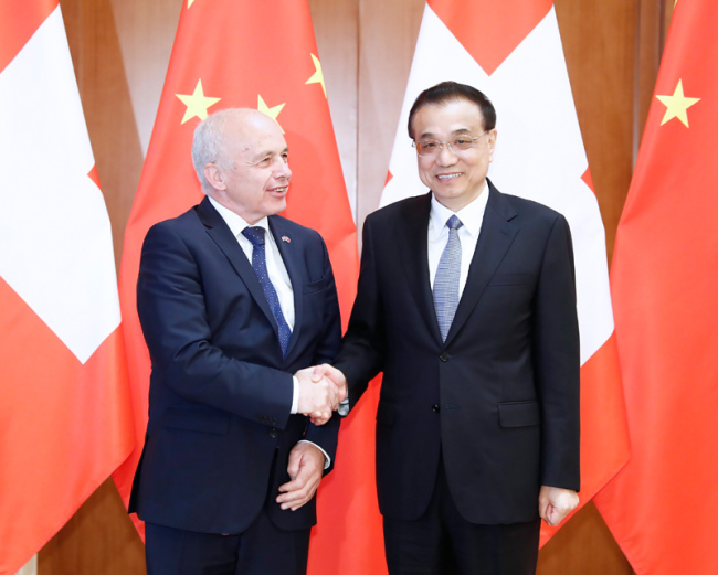 Chinese Premier Li Keqiang meets with Ueli Maurer, president of the Swiss Confederation, in Beijing on April 28, 2019. [Photo: gov.cn]
