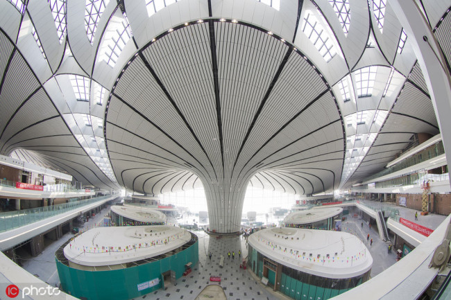 A full picture showing a corner(一角 yījiǎo) of Beijing Daxing International Airport was taken on April 26, 2019. Through the picture, it can be seen that the airport is nearly completed(完工 wángōng). [Photo: IC]