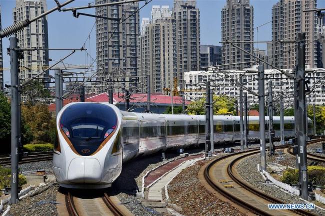 A train departs fromTianjin Railway Station in north China's Tianjin, May 1, 2019. China's railway system saw a rise in passenger numbers as the four-day Labor Day national holiday began on May 1. [Photo: Xinhua/Yang Baosen]