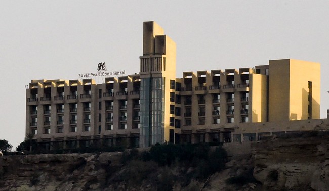 Photo taken on March 8, 2019 shows a general view of the five-star Zaver Pearl Continental hotel known as the Pearl Continental, located on a hill in the southwestern Pakistani city of Gwadar, where gunmen stormed the building. [Photo: AFP]