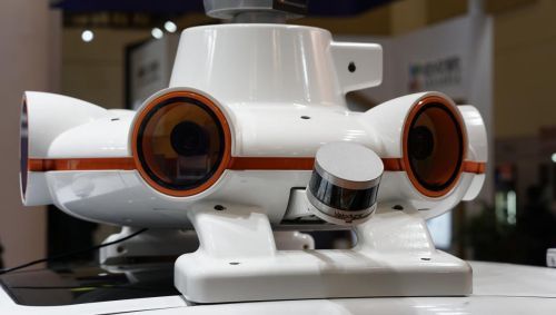 Undated photo of a sensor on the roof of the self-driving car produced by Didi Chuxing and BYD being exhibited at the Global AI Product Application Expo in Suzhou, Jiangsu Province. [Photo: TechWeb]