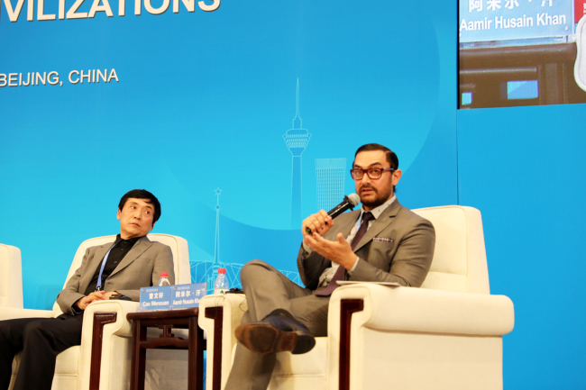 Indian actor Aamir Khan attends a forum being held in Beijing alongside the Conference on Dialogue of Asian Civilizations on the global influence of Asian culture on Wednesday, May 15, 2019. [Photo: China Plus]