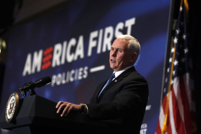 U.S. Vice President Mike Pence speaks at an America First Policies "Tax Cuts to Put America First" event, Friday, March 2, 2018, in Detroit. [Photo: IC]