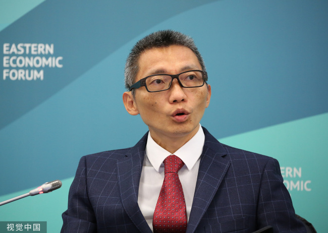 Chen Yidan, co-founder of Tencent, speaks during a panel discussion on the opening day of the Eastern Economic Forum, Vladivostok, Russia, September 11, 2018. [File Photo: VCG]
