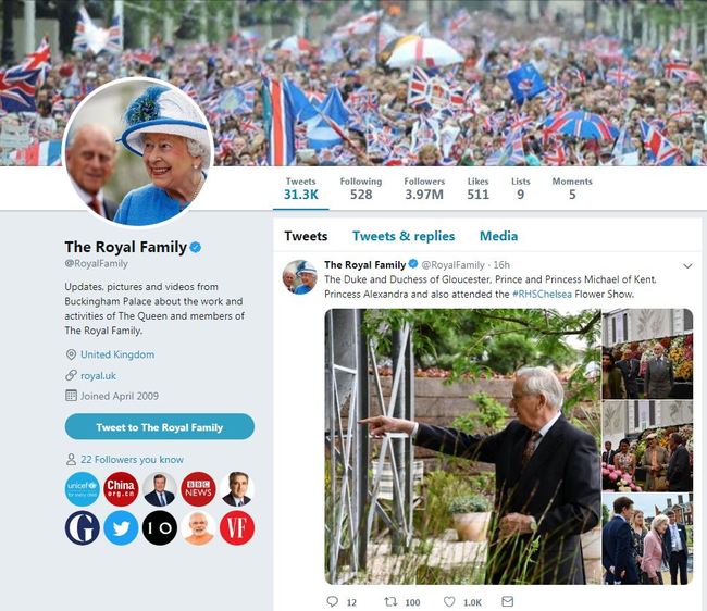 Screenshot of the royal family's twitter account. [Photo: China Plus]