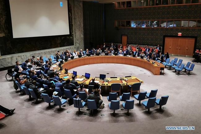 The photo taken on May 20, 2019 shows the United Nations Security Council holding a meeting at the UN headquarters in New York. The Security Council on Monday rejected a Russian request to discuss the enactment of a Ukrainian language law. [Photo: Xinhua]