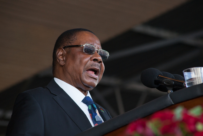 Malawi's President elect Arthur Peter Mutharika speaks during the swearing in ceremony at Kamuzu Stadium in Blantyre on May 28, 2019. [Photo: AFP/Amos Gumulira]