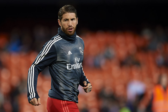 Sergio Ramos of Real Madrid during the warm-up before the La Liga match between Valencia CF and Real Madrid CF at Estadio Mestalla on April 3, 2019 in Valencia, Spain. [Photo: IC]