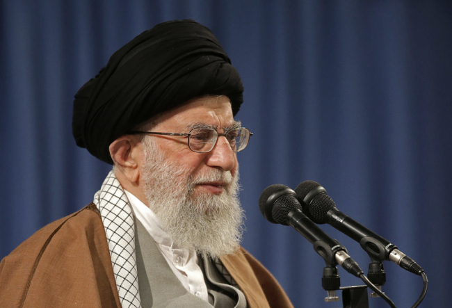 This handout picture provided by the office of Iran's Supreme Leader Ayatollah Ali Khamenei shows him speaking during a ceremony involving workers in the capital Tehran on April 24, 2019. [File photo: Iranian Supreme Leader's Website / AFP]