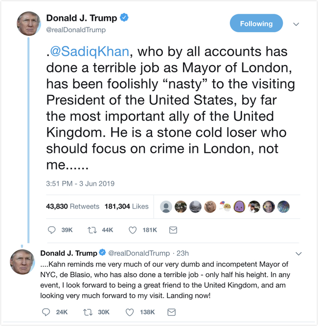 A screenshot of President Donald Trump's Twitter. 