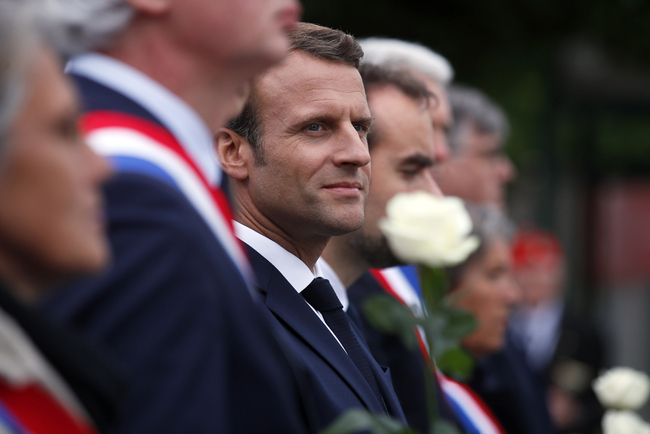 French president Emmanuel Macron attends a ceremony to pay tribute to French resistance fighters at the Caen prison, Normandy, on June 5, 2019, as part of the D-Day commemorations marking the 75th anniversary of the World War II Allied landings in Normandy. [Photo: Pool/AP/AFP/Francois Mori]