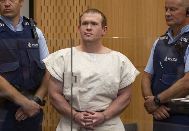 In this picture taken on March 16, 2019, Brenton Tarrant (C), the man charged in relation to the Christchurch massacre, stands in the dock during his appearance at the Christchurch District Court. [File photo: Mark Mitchell / Pool / AFP]