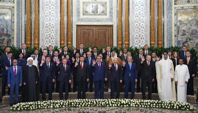 Leaders or representatives of member countries of the Conference on Interaction and Confidence Building Measures in Asia (CICA) pose for a group photo with representatives of observer states and relevant international and regional organizations in Dushanbe, Tajikistan, June 15, 2019. The fifth CICA summit was held in Dushanbe on Saturday. Chinese President Xi Jinping delivered an important speech at the summit. [Photo: Xinhua/Zhang Ling]