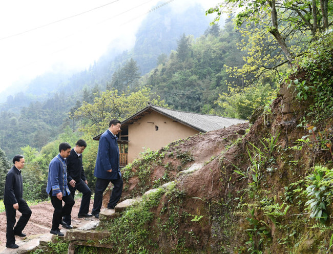 Xi Jinping on an inspection tour of Huaxi Village in the Shizhu Tujia Autonomous County in southwest China's Chongqing City on April 15, 2019. [Photo: CCTV]