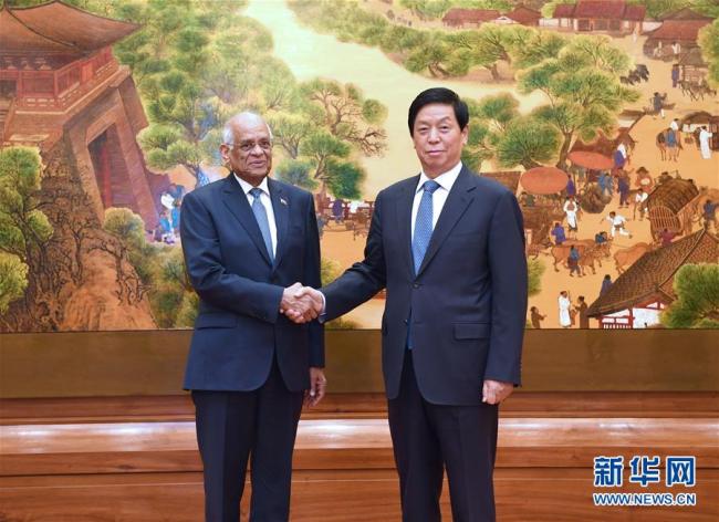 Li Zhanshu, chairman of the Standing Committee of the National People's Congress (NPC), shakes hands with visiting Egypt's Parliament Speaker Ali Abdel-Aal in Beijing on June 18, 2019. [Photo: Xinhua]