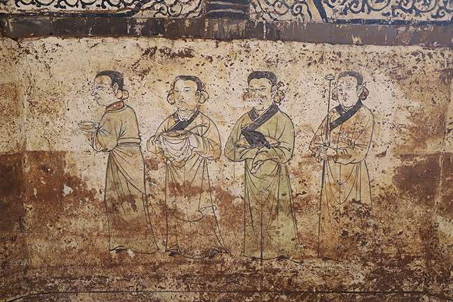 A colored mural discovered on a wall of an ancient tomb in Shanxi Province [Photo: Shanxi provincial institute of archaeology]