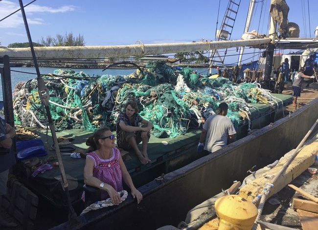 In this photo taken June 18, 2019, provided by the Ocean Voyages Institute, are nets brought in by the sailing ship Kwai from the Pacific gyre cleanup in Honolulu. [Photo: AP]