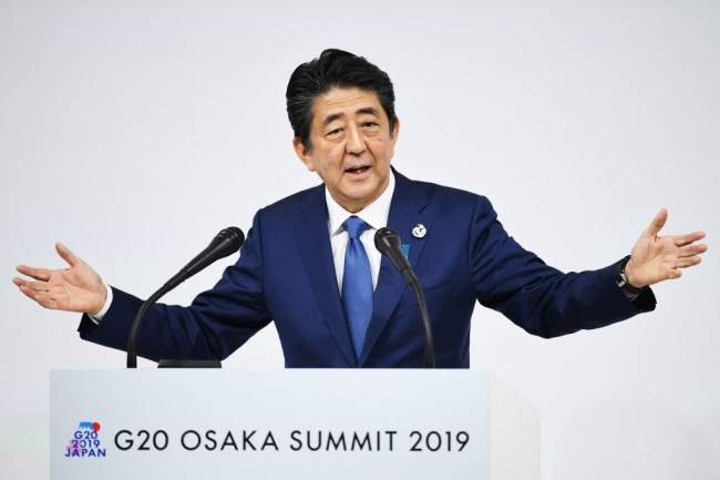 Japanese Prime Minister Shinzo Abe speaks at a press conference following the G20 Osaka Summit in Osaka on June 29, 2019. [Photo: AFP]