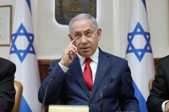 <br>Israeli Prime Minister Benjamin Netanyahu attends a weekly cabinet meeting at his office in Jerusalem, Israel, July 7, 2019. [Photo: IC]