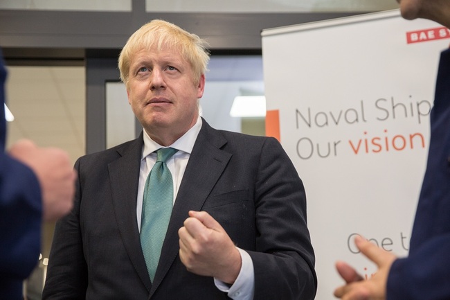 British Conservative party leadership contender Boris Johnson during a trip to BAE Systems shipyard in Govan, Glasgow, Scotland 05 July 2109. Johnson is one of two Conservative Party candidates along with Jeremy Hunt who are vying to be Britain's next Prime Minister. The winner will be announced on 23 July. [Photo: IC]