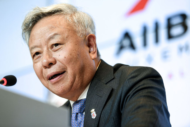 AIIB President Jin Liqun delivers a speech during a joint press conference of the 4th annual meeting of the Asian Infrastructure Investment Bank (AIIB) at the European Convention Centre in Luxembourg, July 12, 2019. [File photo: EPA/Sascha Steinbach]