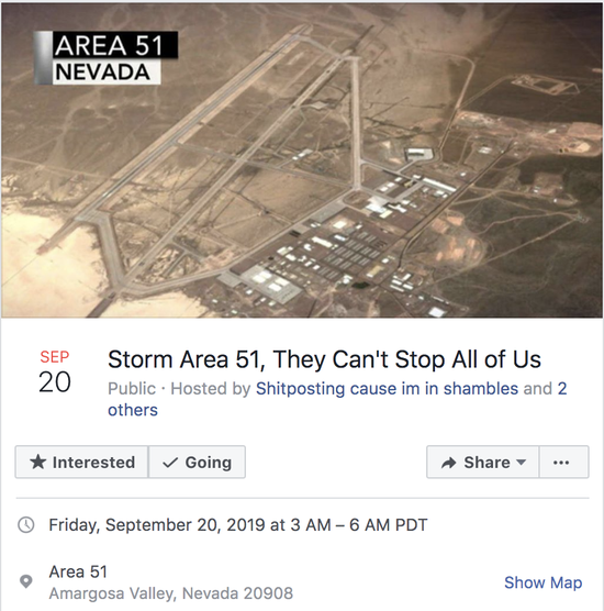 Screenshot of Facebook Event 'Storm Area 51, They Can't Stop All of Us' [Photo: China Plus]