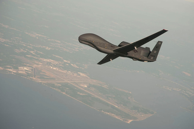 A RQ-4 Global Hawk drone conducts tests over Naval Air Station Patuxent River, Maryland, U.S. in this undated U.S. Navy photo. [File Photo: VCG/Attention Editors /U.S. Navy/Erik Hildebrandt/Northrop Grumman]