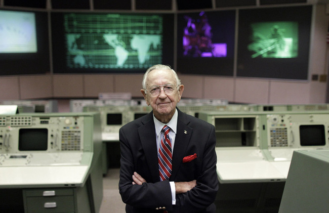 This Tuesday, July 5, 2011, file photo shows NASA Mission Control founder Chris Kraft in the old Mission Control at Johnson Space Center in Houston. Kraft, the founder of NASA's mission control, died Monday, July 22, 2019, just two days after the 50th anniversary of the Apollo 11 moon landing. He was 95. [Photo: AP/David J. Phillip]