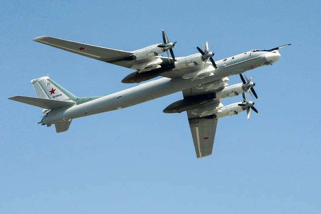 A Tupolev Tu-95MS four-engine turboprop-powered strategic bomber and missile carrier is seen during a rehearsal for the Victory Day air show marking the 73rd anniversary of the victory over Nazi Germany in the 1941-45 Great Patriotic War, in Moscow, on May 4, 2018. [File Photo: VCG/Tass/Mikhail Tereshchenko]