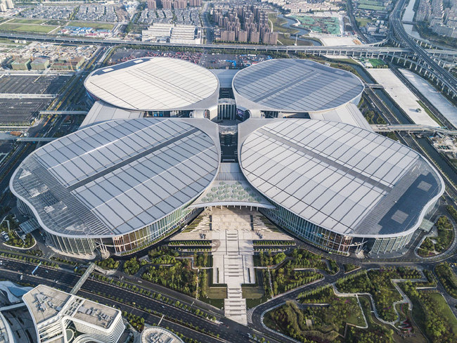 An aerial photo of the National Exhibition and Convention Center in Shanghai, the venue of China International Import Expo [File photo: VCG]