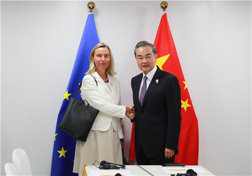 Chinese State Councilor and Foreign Minister Wang Yi meets with European Union (EU) High Representative for Foreign Affairs and Security Policy Federica Mogherini in Bangkok, capital of Thailand, on Thursday, August 1, 2019. [Photo: fmprc.gov.cn]
