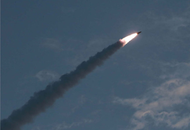 This picture taken on July 25, 2019 and released by the official Korean Central News Agency (KCNA) of the Democratic People's Republic of Korea (DPRK) on July 26 shows a new-type of tactical guided short-range missile being launched at an undisclosed location in DPRK. [File photo: KCNA via KNS/AFP via VCG]
