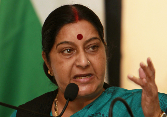 India's former External Affairs Minister Sushma Swaraj. [File Photo: AP via IC/Gemunu Amarasinghe]