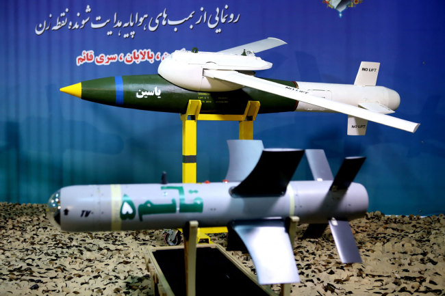 Yassin and Balaban precision-guided munitions (PGM) and a new generation of Qaem electro-optical guided bomb were unveiled in a ceremony in Tehran where Defense Minister Brigadier General Amir Hatami was present, August 06, 2019. [File photo: SalamPix/ABACAPRESS.COM via IC]