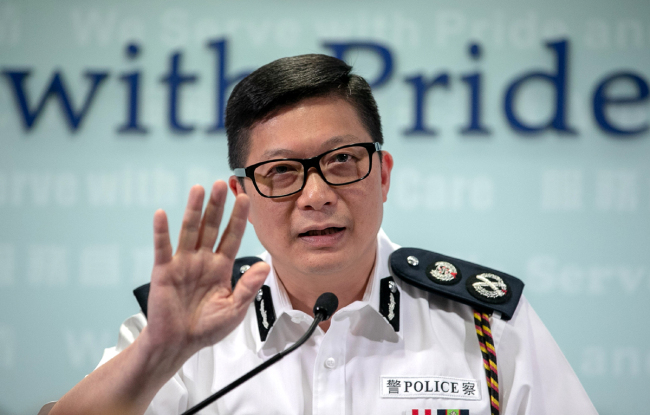 Tang Ping-keung, Deputy Commissioner of Police, speaks at a press conference in Hong Kong on August 12, 2019. [Photo: IC]