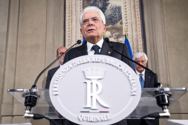 Italian President Sergio Mattarella during the first round of formal political consultations following the resignation of Prime Minister Giuseppe Conte, in Rome, Italy, August 22, 2019. [Photo: ANSA via AP via IC/Angelo Carconi]