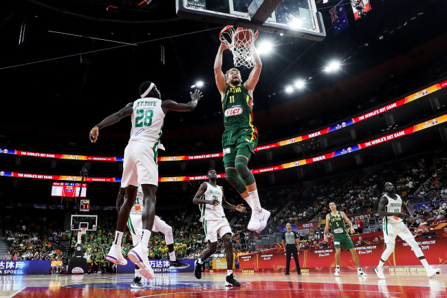 #11 Domantas Sabonis of Lithuania slam dunk during the 2019 FIBA World Cup, first round match between Senegal and Lithuania at Dongguan Basketball Center on September 01, 2019 in Dongguan, China. [Photo: Getty Images via VCG/Wu Zhizhao]
