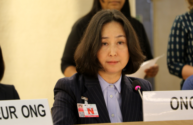 Pansy Ho Chiu-king, chairperson of the Hong Kong Federation of Women, speaks at a meeting of the United Nations Human Rights Council on September 11, 2019. [Photo: China Plus/Yi Xin]