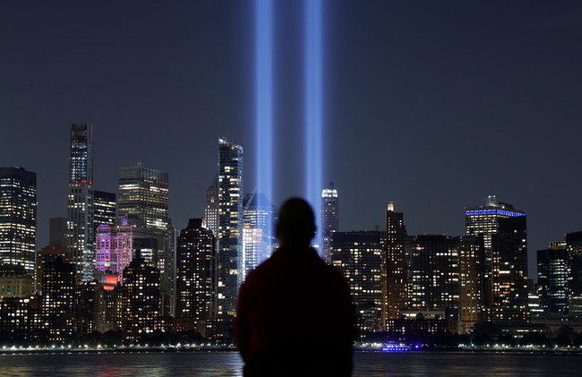 The annual Tribute in Light illuminated on the skyline of lower Manhattan on the 18th anniversary of the 9/11 attacks in New York City on September 11, 2019 as seen from Jersey City, New Jersey. [File photo: Getty Images via VCG]