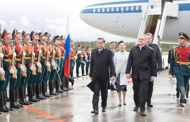 Chinese Premier Li Keqiang arrives in St. Petersburg on September 16, 2019 for a three-day official visit to Russia. [Photo: gov.cn]