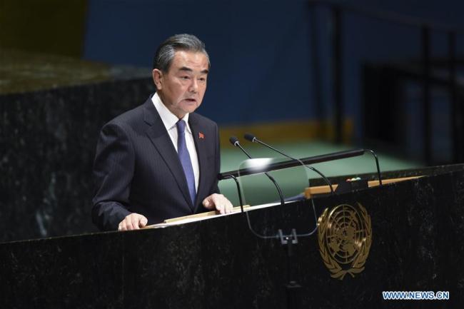 Chinese State Councilor and Foreign Minister Wang Yi addresses the General Debate of the 74th session of the UN General Assembly at the UN headquarters in New York, on Sept. 27, 2019. [Photo: Xinhua/Han Fang]