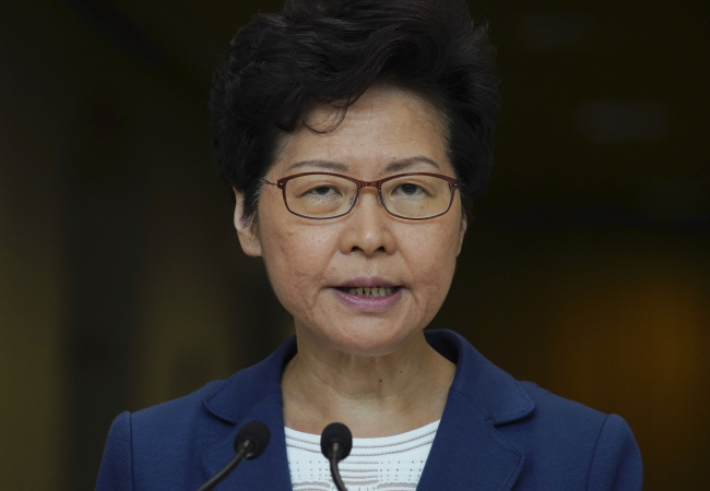 Hong Kong Chief Executive Carrie Lam speaks during a press conference in Hong Kong, Tuesday, Oct. 8, 2019. [Photo: AP via IC/Vincent Yu]