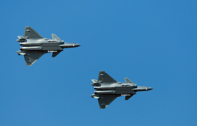 J-20 stealth fighters make a flight demonstration during an activity celebrating the 70th founding anniversary of the Chinese People's Liberation Army (PLA) air force in Changchun, capital of northeast China's Jilin Province, Oct. 17, 2019. [Photo: IC]
