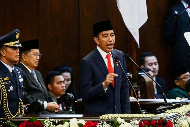 Indonesian President Joko Widodo delivers his speech during his inauguration at the Parliament building in Jakarta, Indonesia on October 20, 2019. [Photo: IC]