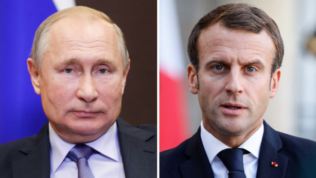Russian President Vladimir Putin(L) and his French counterpart Emmanuel Macron. [File Photo: China Plus]